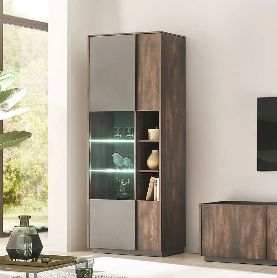 Vitrine Schrank in Anthrazit und Eiche Dunkel - Mundo