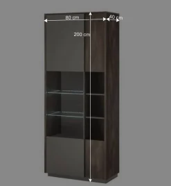 Vitrine Schrank in Anthrazit und Eiche Dunkel - Mundo