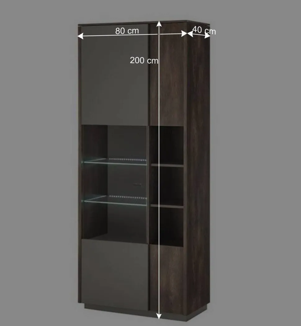 Vitrine Schrank in Anthrazit und Eiche Dunkel - Mundo