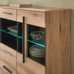 Vitrinen-Highboard in Eiche Holzoptik - Brocus