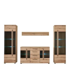 Vitrinenkombination und Wandboard Set - Brocus (vierteilig)