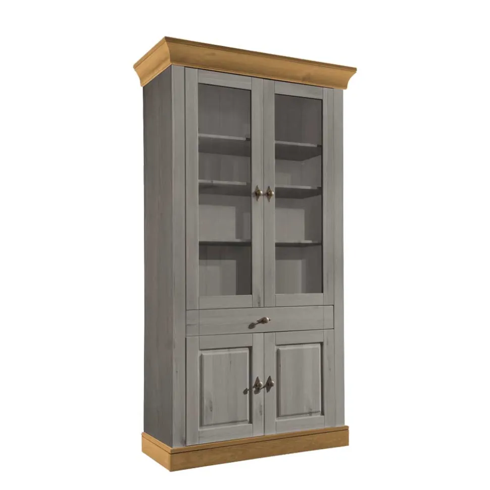 Vitrinenschrank Cempino in Grau und Natur