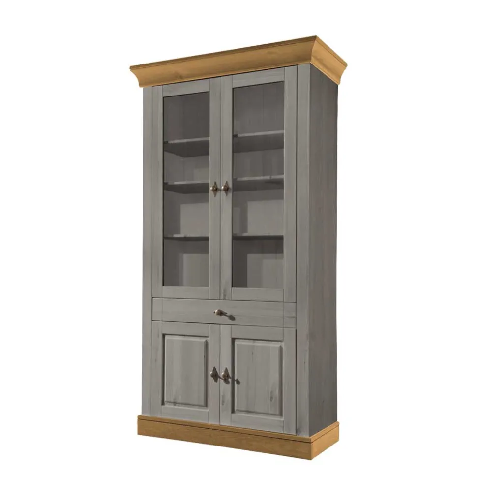 Vitrinenschrank Cempino in Grau und Natur