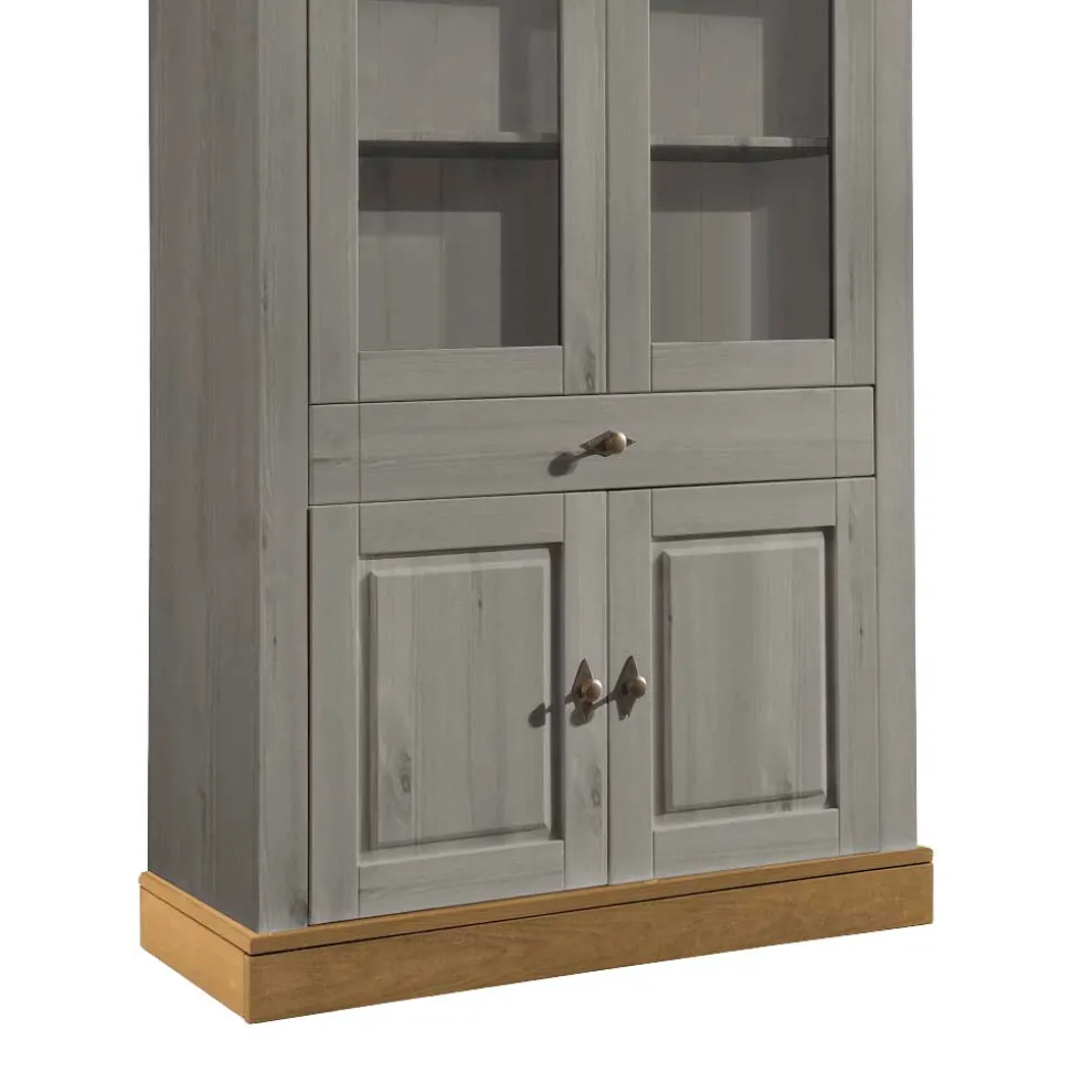 Vitrinenschrank Cempino in Grau und Natur