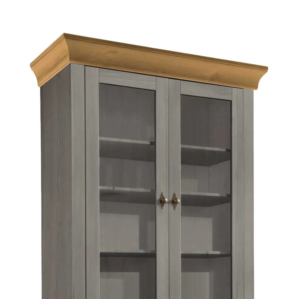 Vitrinenschrank Cempino in Grau und Natur