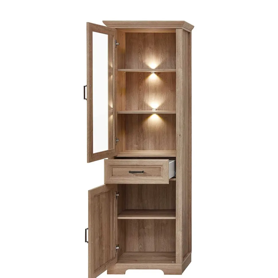 Vitrinenschrank in Eiche Optik mit LED - Barack