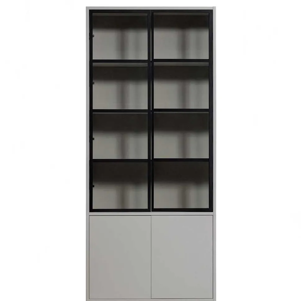 Vitrinenschrank in Hellgrau und Schwarz - Arno