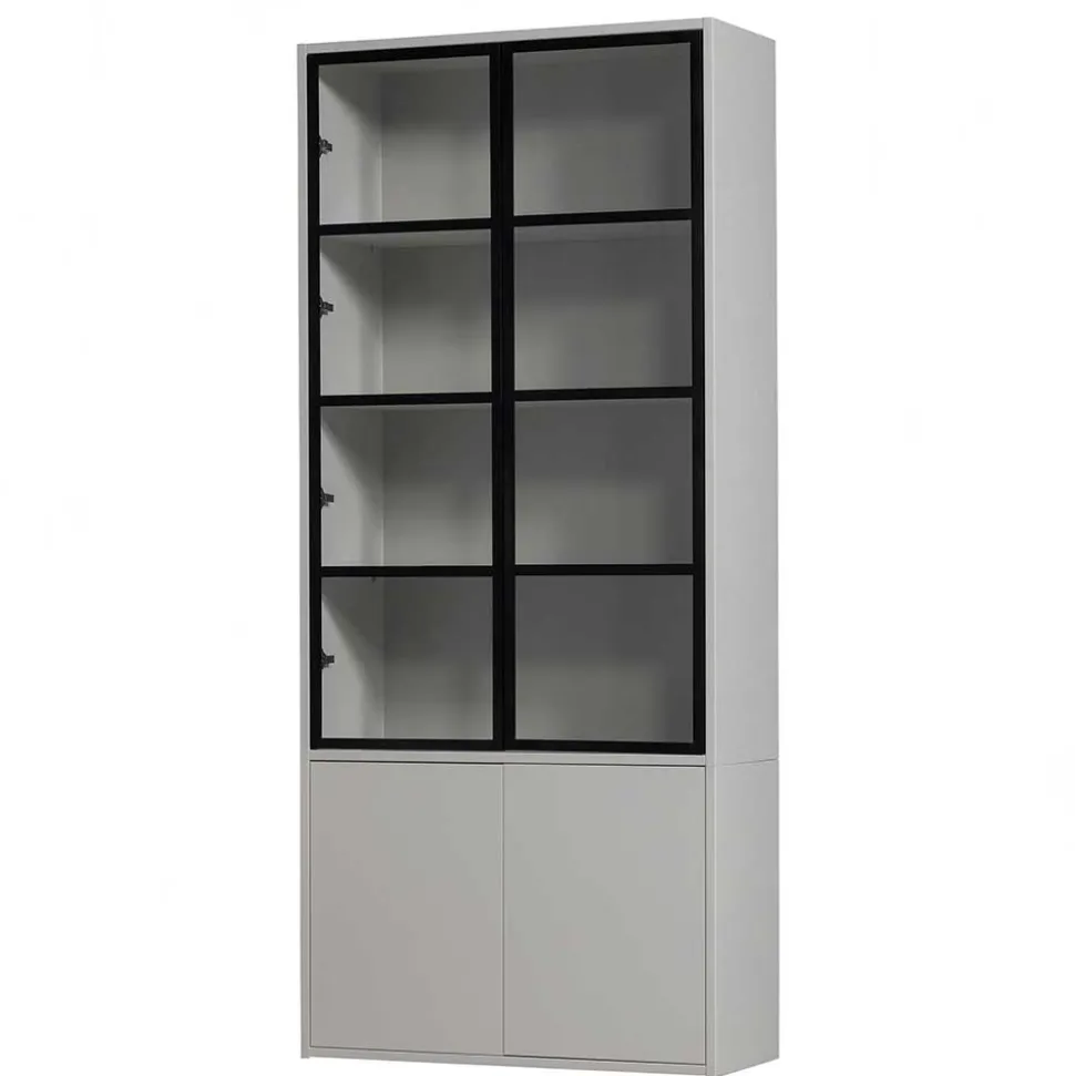 Vitrinenschrank in Hellgrau und Schwarz - Arno