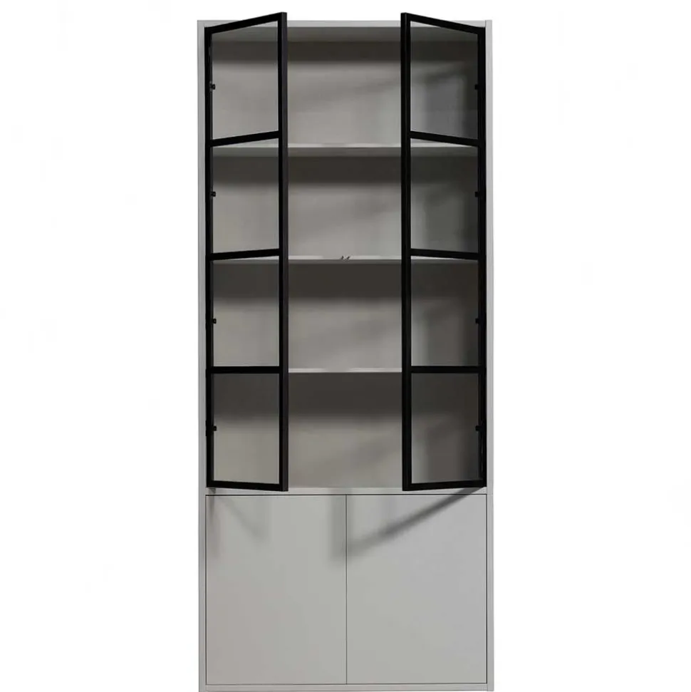 Vitrinenschrank in Hellgrau und Schwarz - Arno