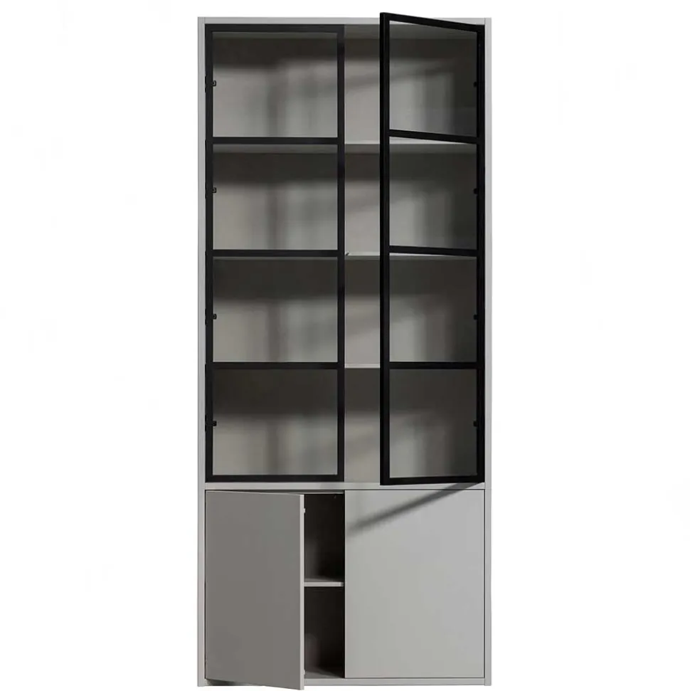 Vitrinenschrank in Hellgrau und Schwarz - Arno
