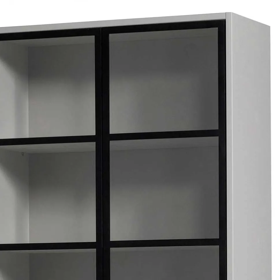 Vitrinenschrank in Hellgrau und Schwarz - Arno