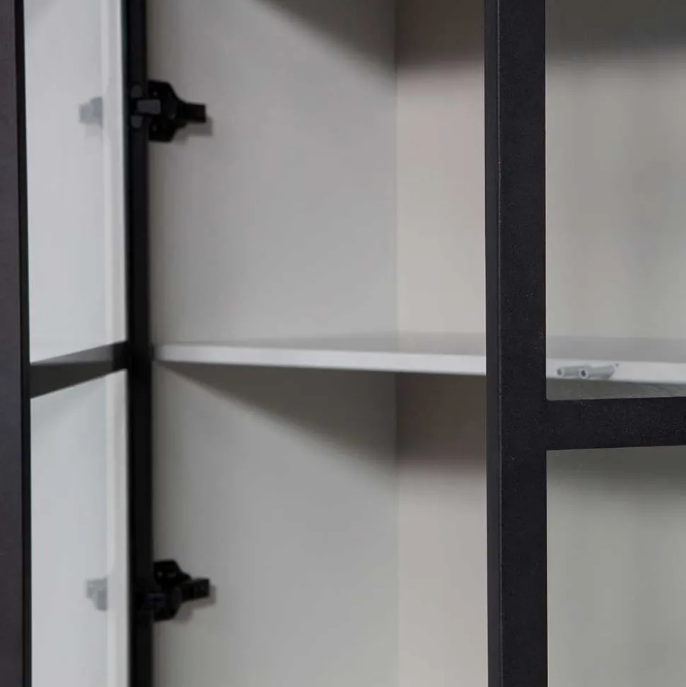 Vitrinenschrank in Hellgrau und Schwarz - Arno