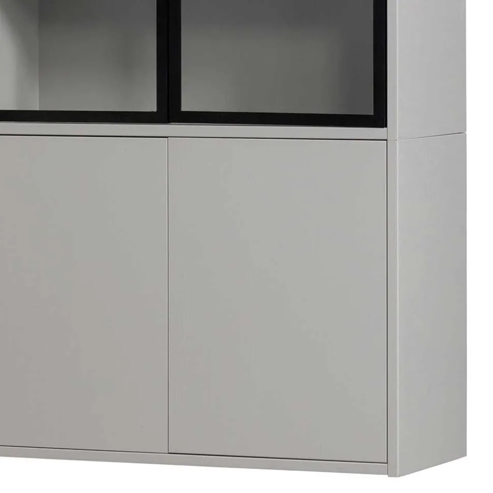 Vitrinenschrank in Hellgrau und Schwarz - Arno