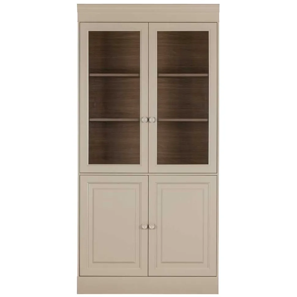 Vitrinenschrank in Hellgrau mit Braun - Floressa