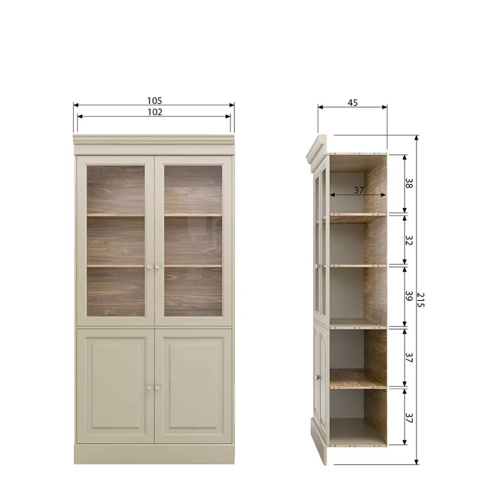 Vitrinenschrank in Hellgrau mit Braun - Floressa