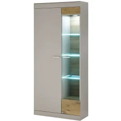 Vitrinenschrank in Hellgrau & Zinneiche NB - Lioscas