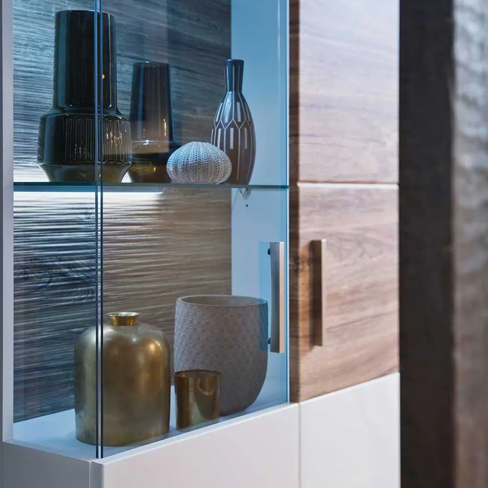 Vitrinenschrank in Hochglanz Weiß - Icadro