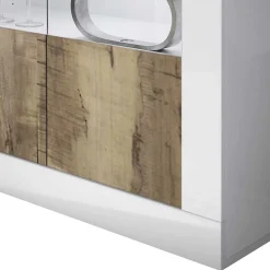 Vitrinenschrank in Holz verwittert & Weiß HG - Olvenion