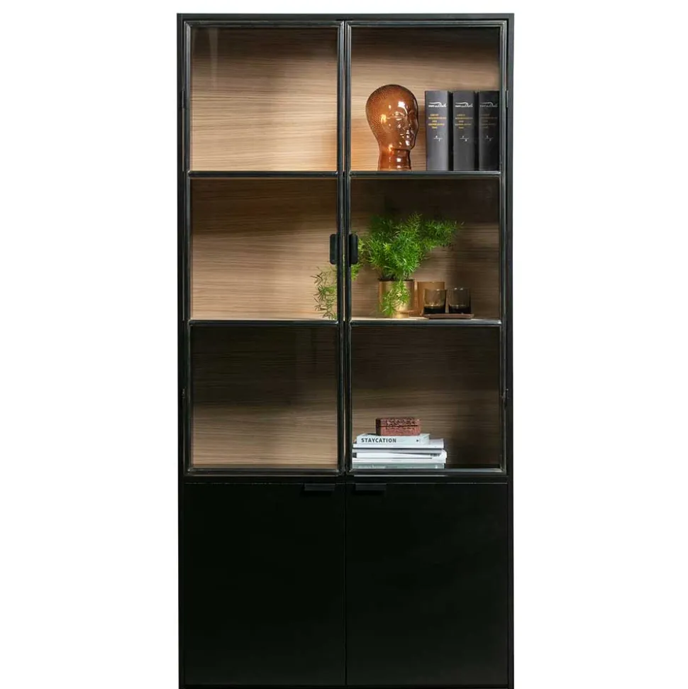 Vitrinenschrank in Kiefer und Schwarz - Angoro