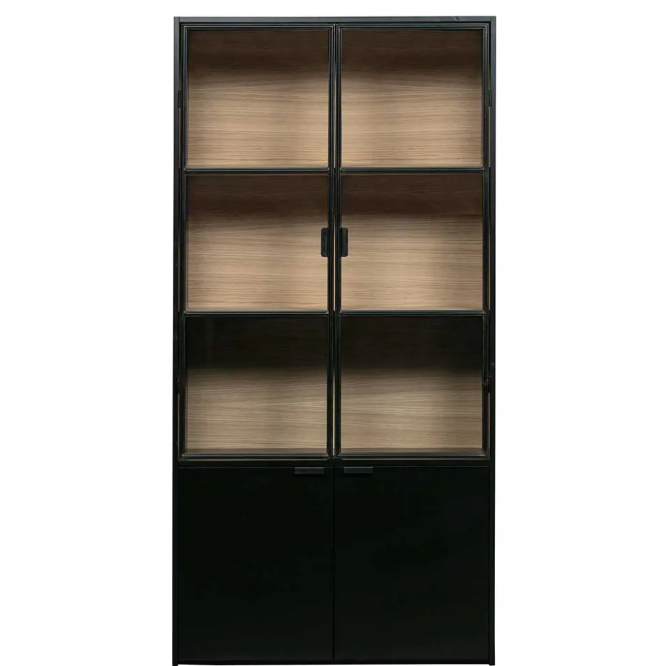 Vitrinenschrank in Kiefer und Schwarz - Angoro