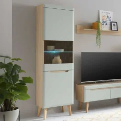 Vitrinenschrank in Mintgrün und Eiche - Armina