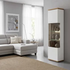 Vitrinen-Schrank in Soft White und Wildeiche - Yordyn