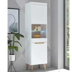 Vitrinenschrank in Weiß mit Eiche - Ginko