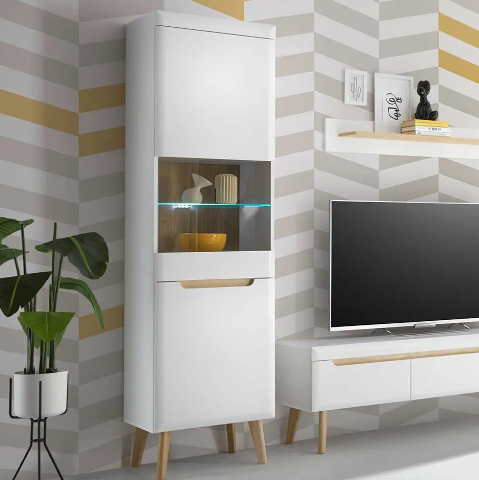 Vitrinenschrank in Weiß mit Eiche - Ginko