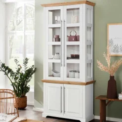 Vitrinenschrank in Weiß mit Honig - Eyzaco