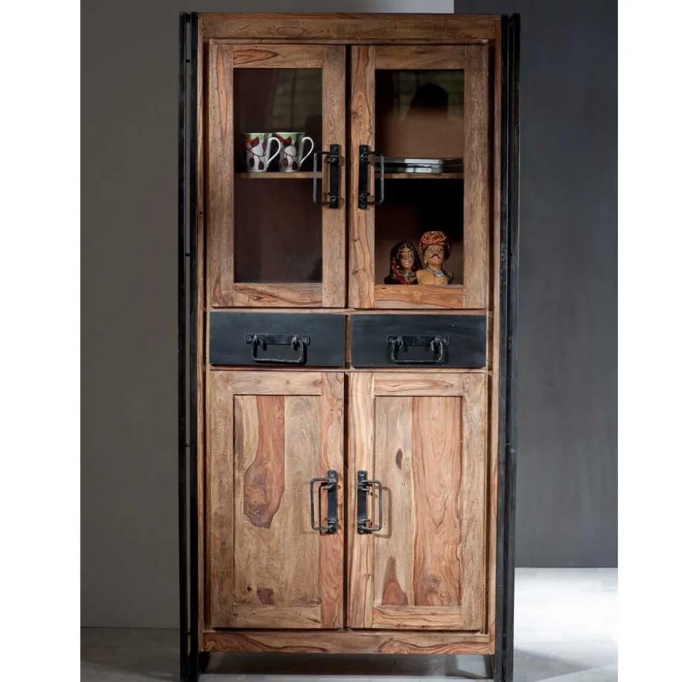 Vitrinenschrank Mendoza aus Akazie Massivholz