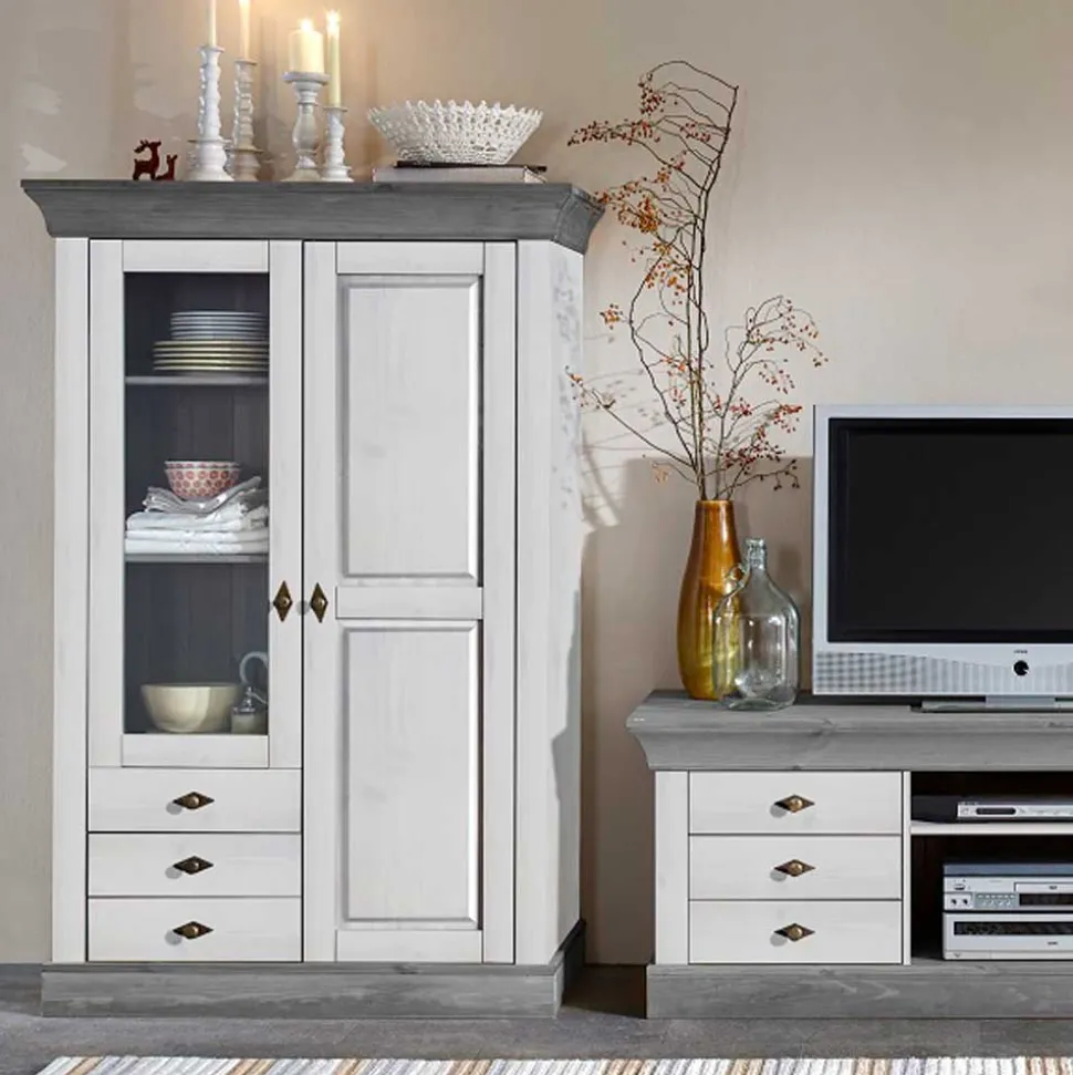 Vitrinenschrank Mirandesca in Weiß mit Grau