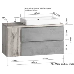 Wand Waschbeckenschrank mit Aufsatzbecken - Eight