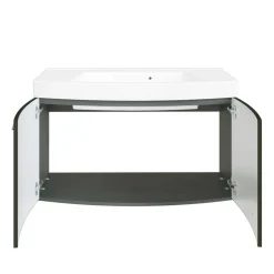 Wand Waschtisch in Hochglanz Dunkelgrau 2-türig Mladen mit Becken