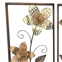 Wandbilder Blumen aus Metall und Stoff - Sinona (zweiteilig)