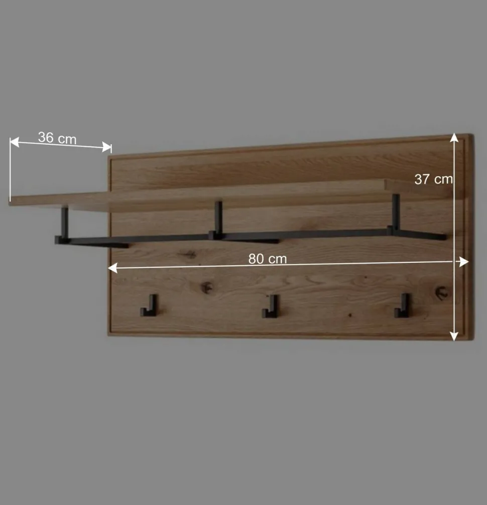 Wandgarderobe aus Asteiche Massivholz und Metall - Zonga