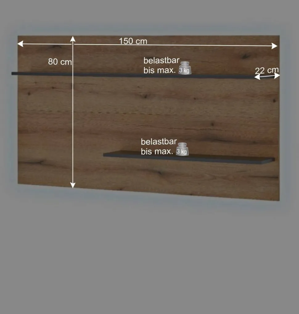 Wandregal-Paneel in Wildeiche Optik und Anthrazit - Colomania
