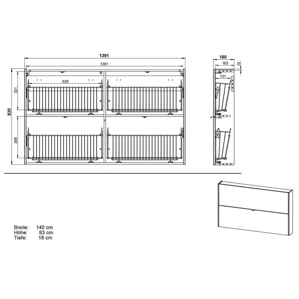 Wand-Schuhkommode mit zwei Klappen - Sidgarus