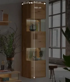 Wand-Vitrine aus Wildeiche Massivholz - Millena