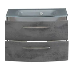 Wand-Waschtisch mit Glasbecken in Grau - Dastroz