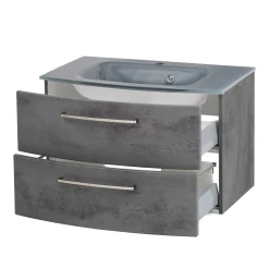 Wand-Waschtisch mit Glasbecken in Grau - Dastroz