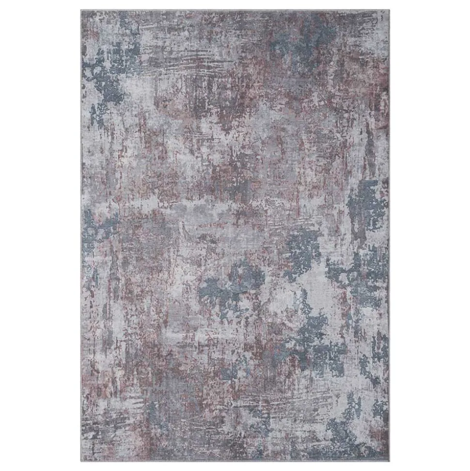 Waschbarer Teppich in Blaugrau und Terracotta - Ursela