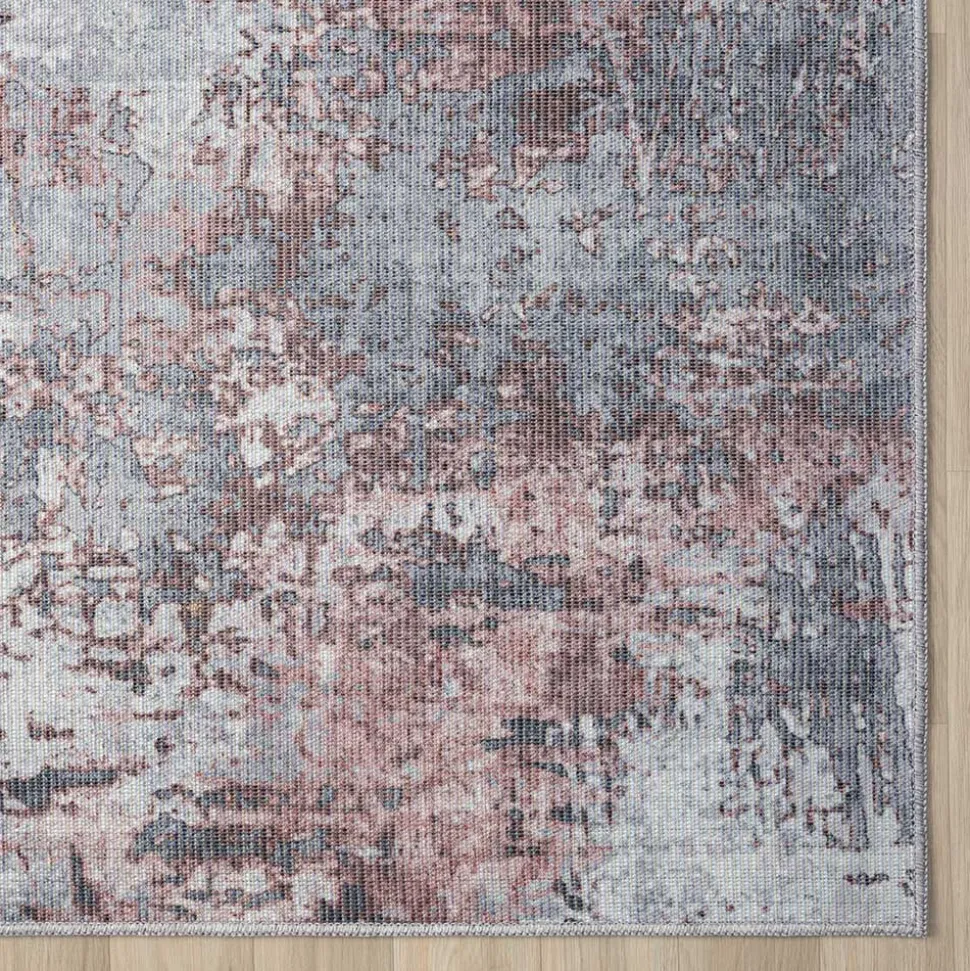 Waschbarer Teppich in Blaugrau und Terracotta - Ursela