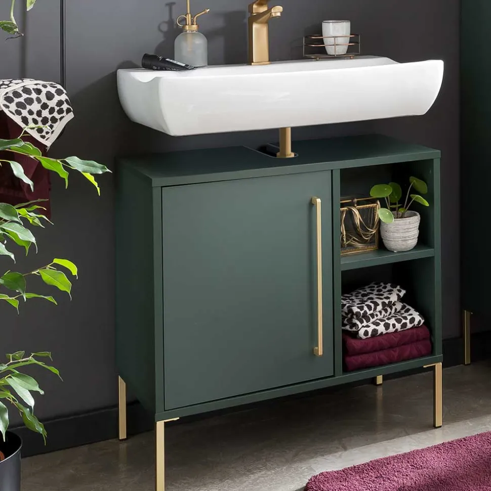 Waschbeckenschrank in Dunkelgrün & Gold - Aqua