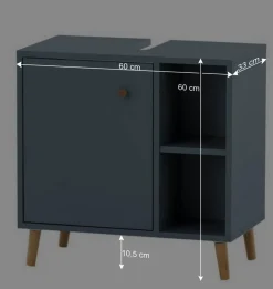 Waschbeckenschrank in Petrol Blau & Eiche - Matrera