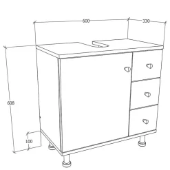 Waschbeckenschrank mit drei Schubladen & Tür - Nelani I