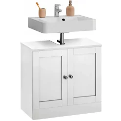 Waschbeckenunterschrank in Weiß mit Metallgriffen - Gorgona