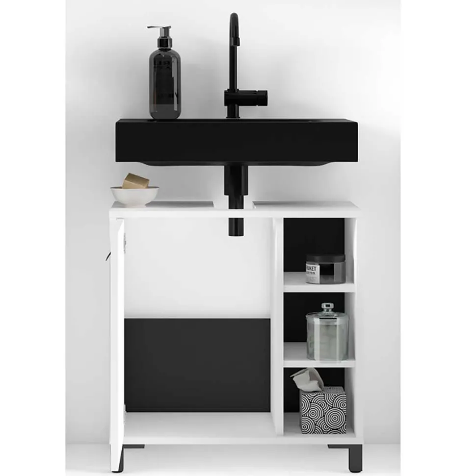 Waschbeckenunterschrank in Weiß mit Schwarz - Envaton