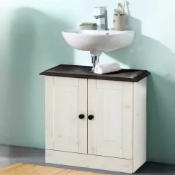 Waschbeckenunterschrank in Weiß mit Dunkelbraun - Malka