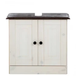 Waschbeckenunterschrank in Weiß mit Dunkelbraun - Malka