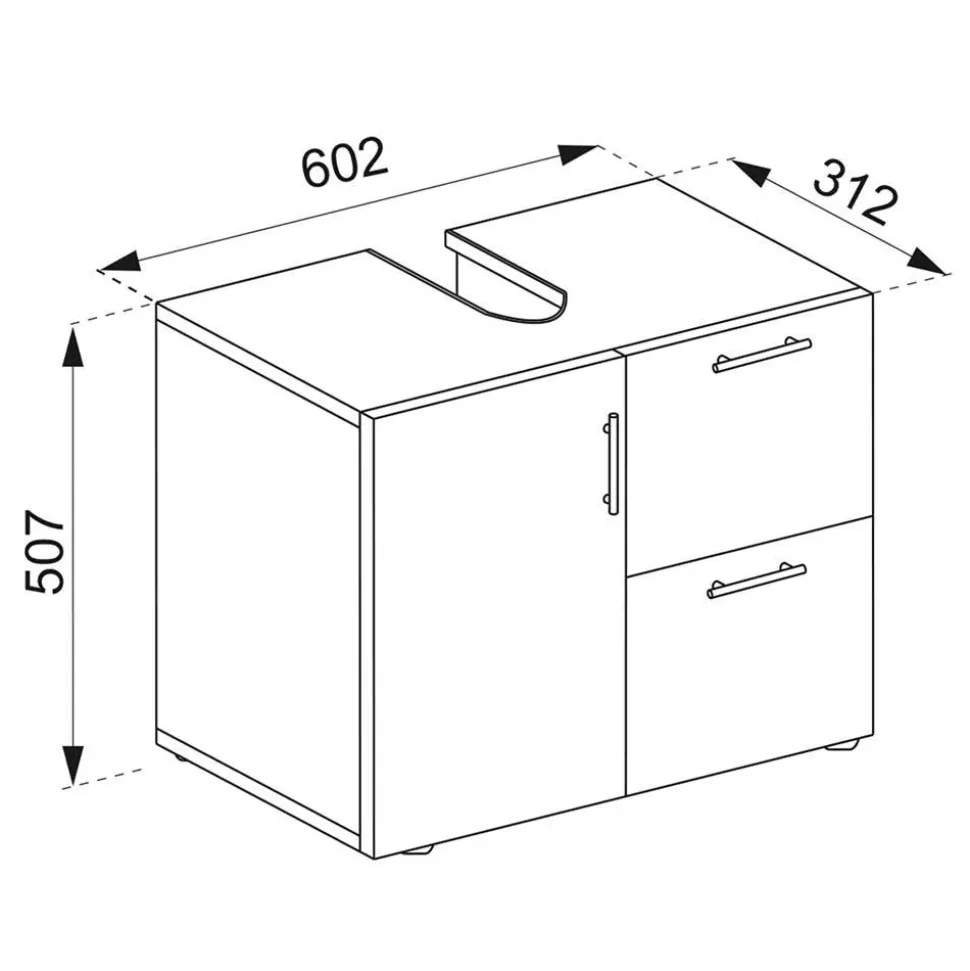 Waschbeckenunterschrank mit zwei Schubladen & Tür - Ostrivena